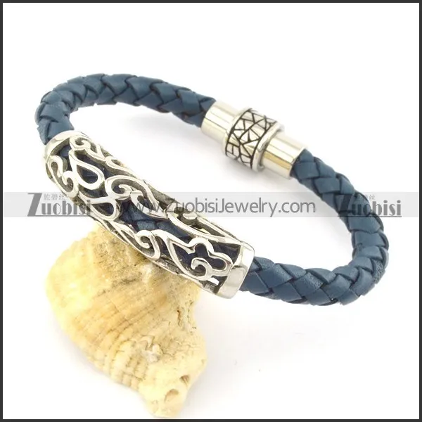 genuine leather bracelet in stainless steel b001892
