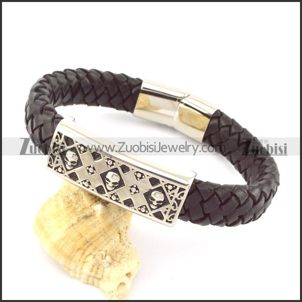 genuine leather bracelet in stainless steel b001937