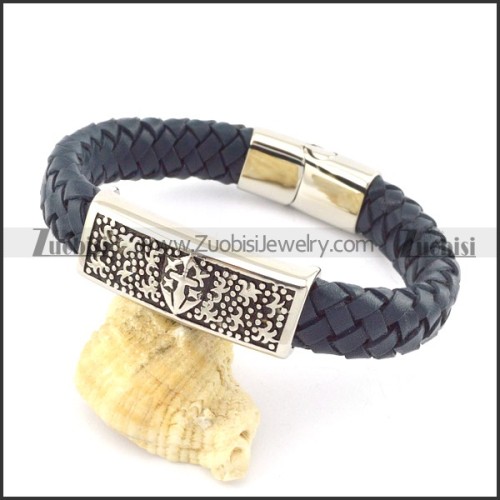 genuine leather bracelet in stainless steel b001947