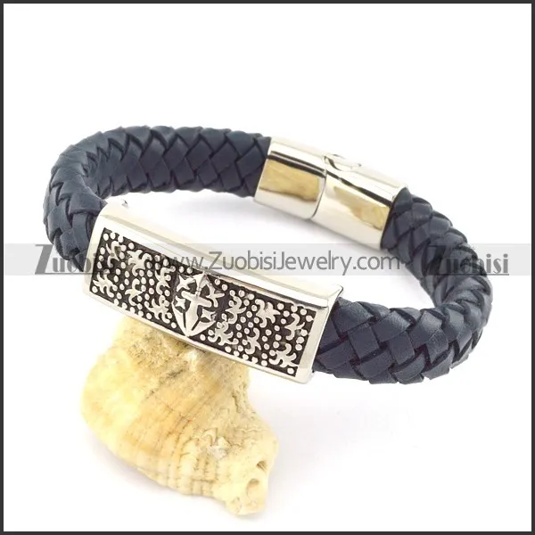 genuine leather bracelet in stainless steel b001947