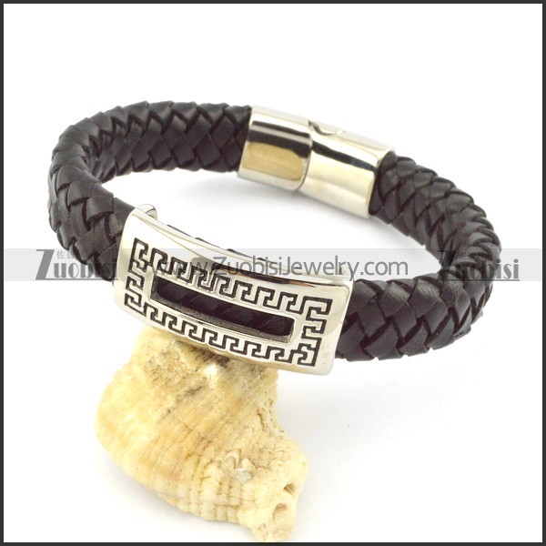 genuine leather bracelet in stainless steel b001963