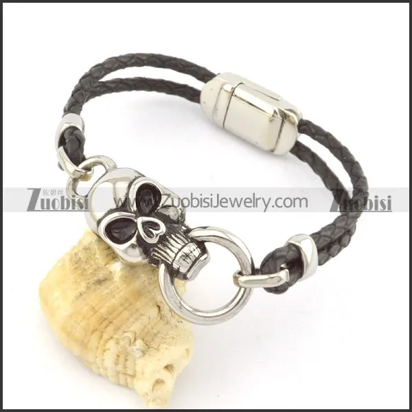 genuine leather bracelet in stainless steel b001968