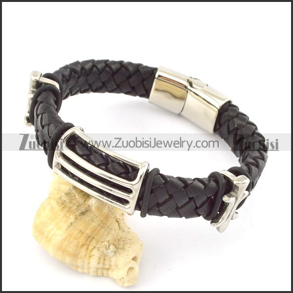 genuine leather bracelet in stainless steel b001916