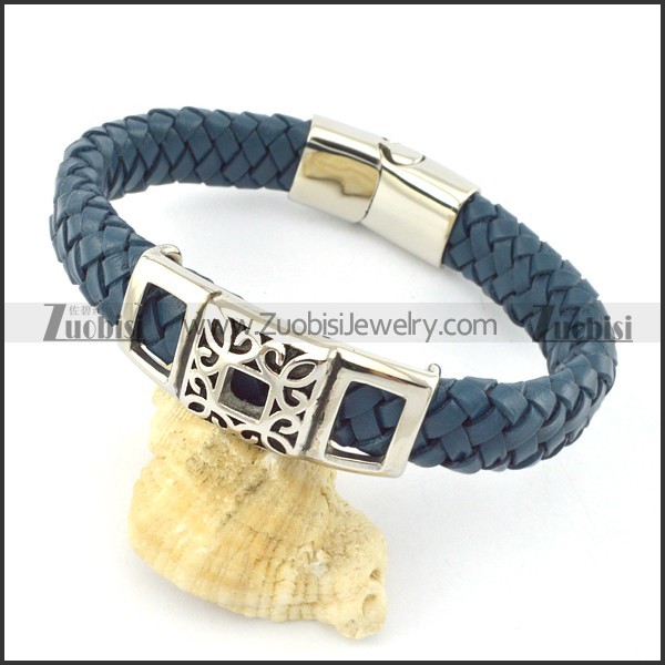 genuine leather bracelet in stainless steel b001924