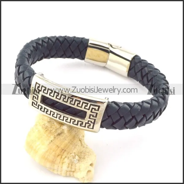 genuine leather bracelet in stainless steel b001965