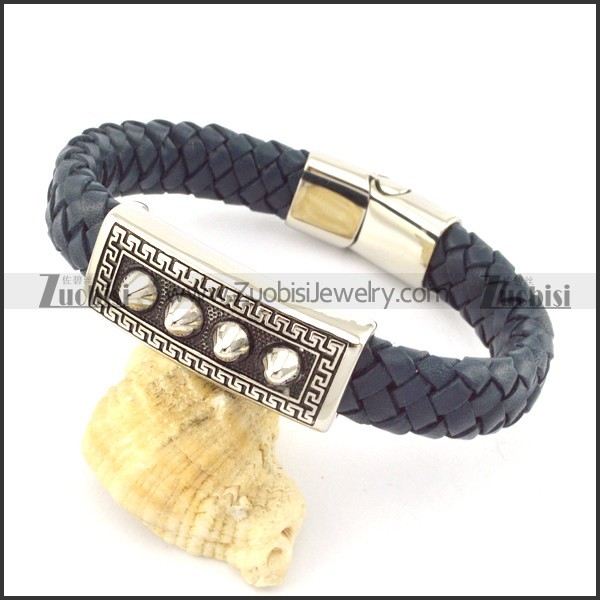 genuine leather bracelet in stainless steel b001956