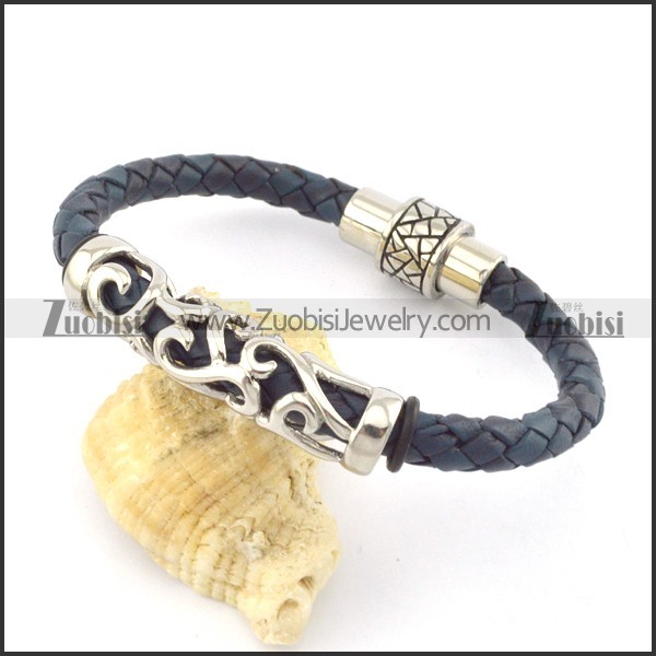 genuine leather bracelet in stainless steel b001886