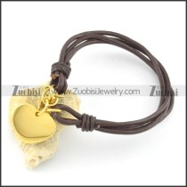 4 small leather cope bracelet with gold heart charm b002075