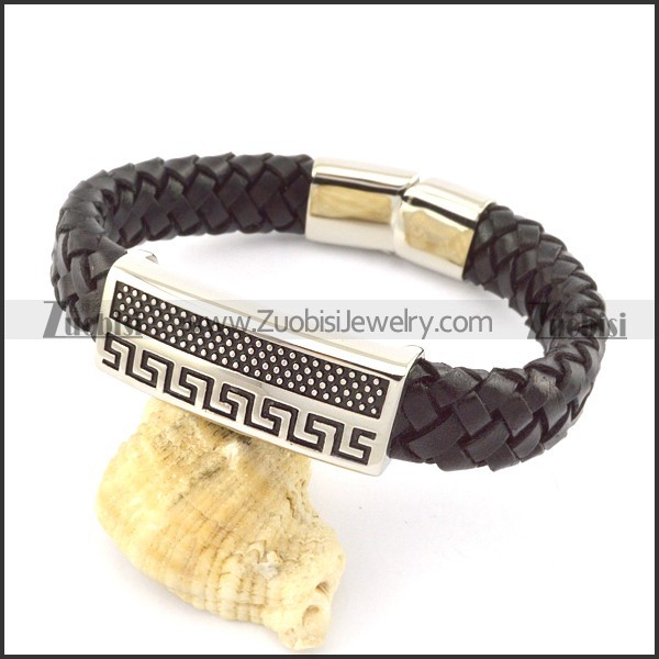 genuine leather bracelet in stainless steel b001957