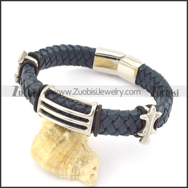 genuine leather bracelet in stainless steel b001918