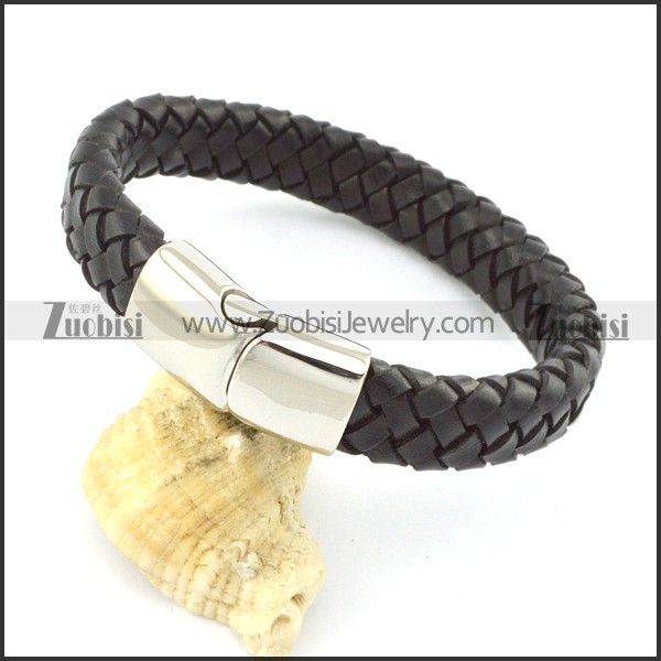 genuine leather bracelet in stainless steel b001895