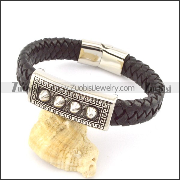 genuine leather bracelet in stainless steel b001954