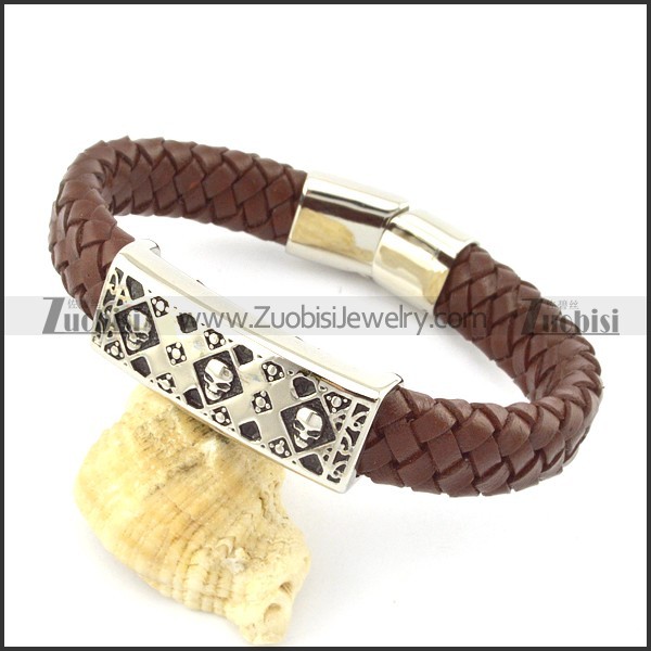 genuine leather bracelet in stainless steel b001938