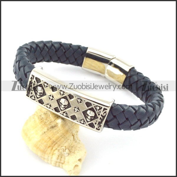 genuine leather bracelet in stainless steel b001939