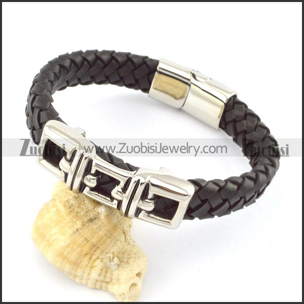 genuine leather bracelet in stainless steel b001904