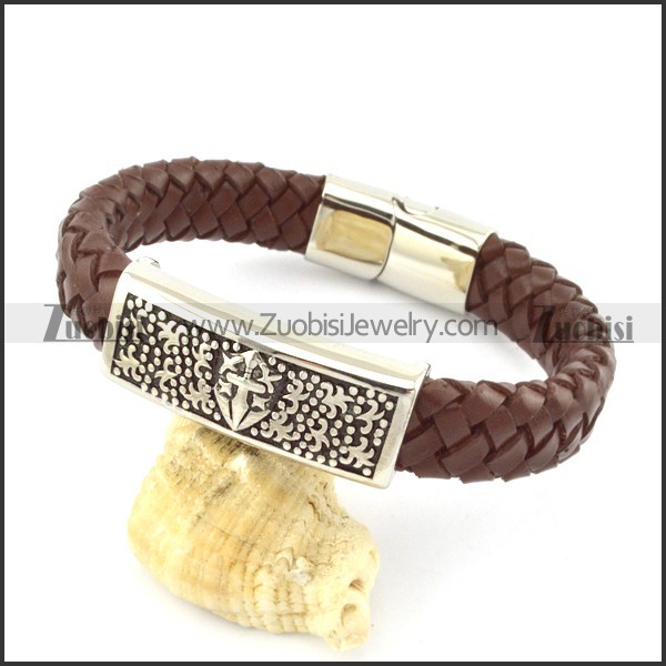 genuine leather bracelet in stainless steel b001946