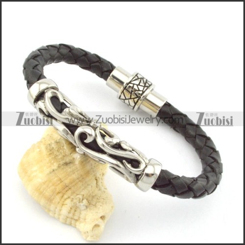 genuine leather bracelet in stainless steel b001887