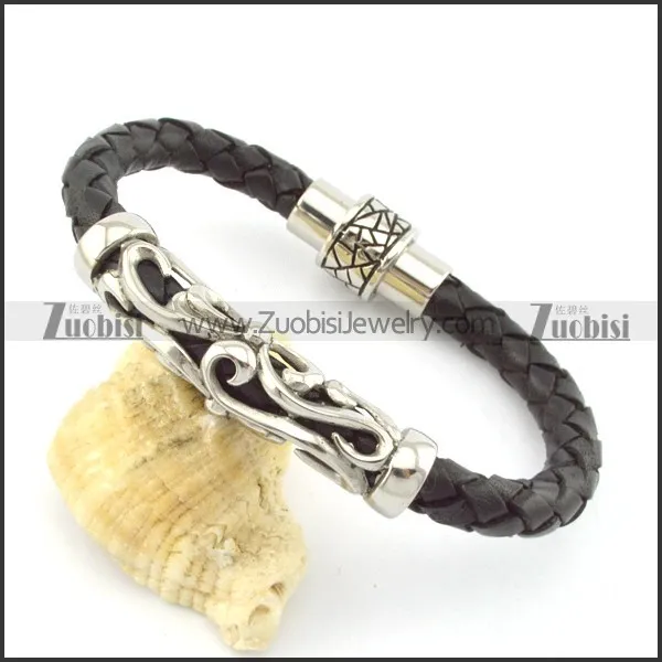 genuine leather bracelet in stainless steel b001887