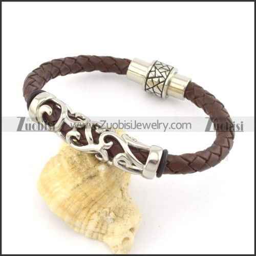 genuine leather bracelet in stainless steel b001885