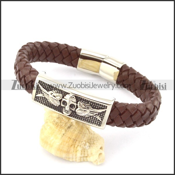 genuine leather bracelet in stainless steel b001941