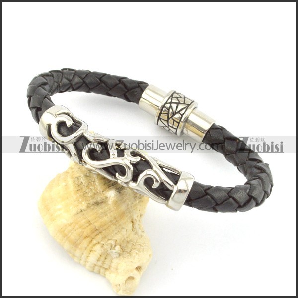 genuine leather bracelet in stainless steel b001884