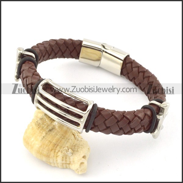 genuine leather bracelet in stainless steel b001917