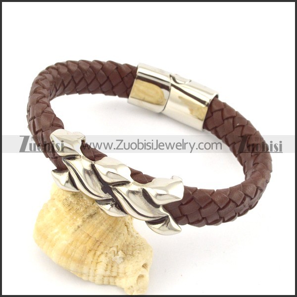 genuine leather bracelet in stainless steel b001914