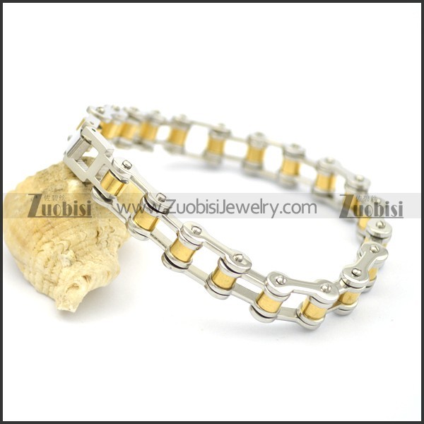 bike chain bracelet with gold middle part for female biker b002423