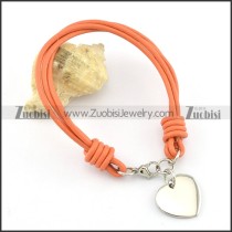Stainless steel heart-shaped pendant Orange Red Leather Rope Bracelet b002308