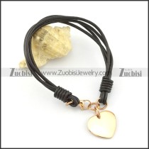 A gold-plated heart Stainless Steel Pendant Leather Rope Bracelet b002311