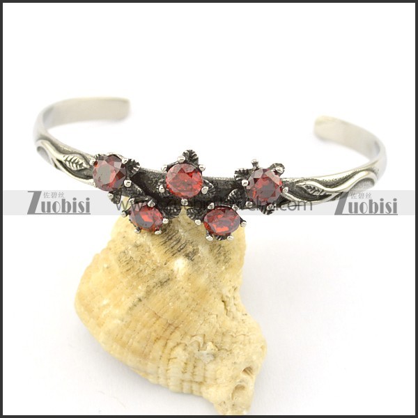 5 clear red zircon stone flower bangle b002302