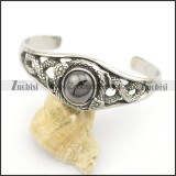 stainless steel snake bangle with round hematite color stone b002493