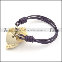 purple leather cord bracelet with heart charm b002556