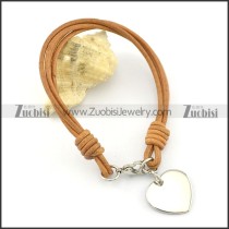 Stainless steel heart-shaped pendant Yellow Leather Rope Bracelet b002307