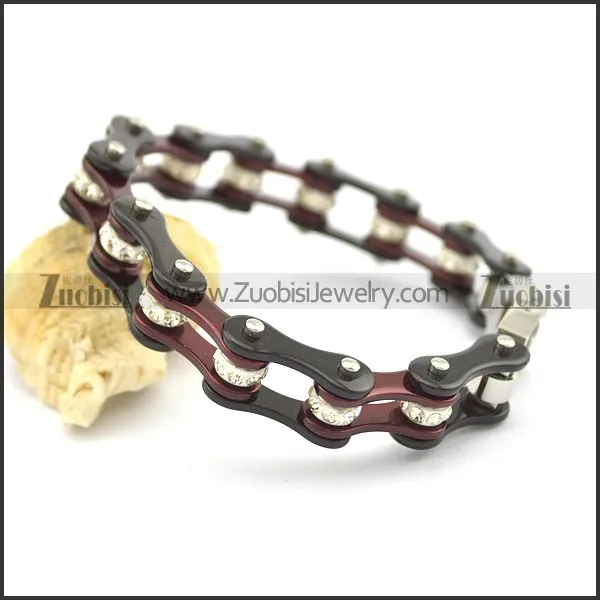 clear crystal bike chain bracelet in black and coffee tone b002713