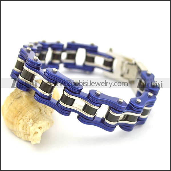 Blue Stainless Steel Bike Chain Bracelet for Men b002663