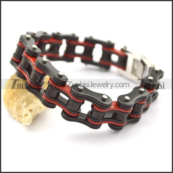 Red and Black Bike Chain Bracelet for Men b002829