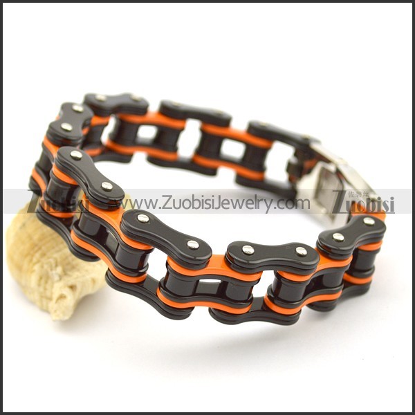 Black and Orange Bike Link Chain Bracelet for Mens b003423