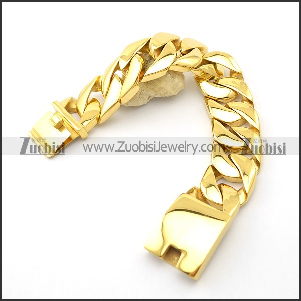 21cm Long Gold Finished Stainless Steel Men's Chunky Curb Bracelet b003065