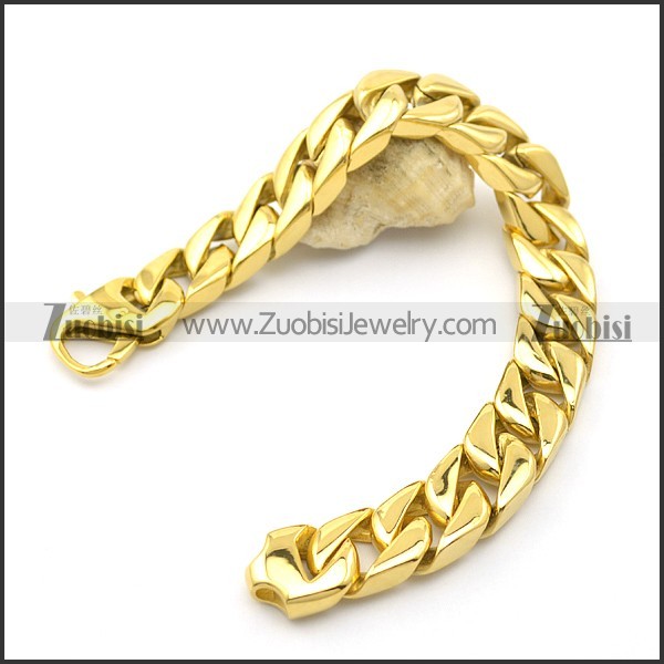 8.8 inch Shiny Gold Plating Curb-link Bracelet b003064
