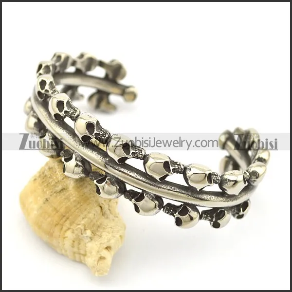 2 Lines Skull Heads Bangle b003148