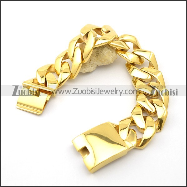 26mm Wide Gold Stainless Steel Chunky Curb Bracelet b003066