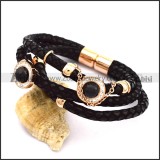 3 Black Leather Cords Bracelet with Rose Gold Steel b003527