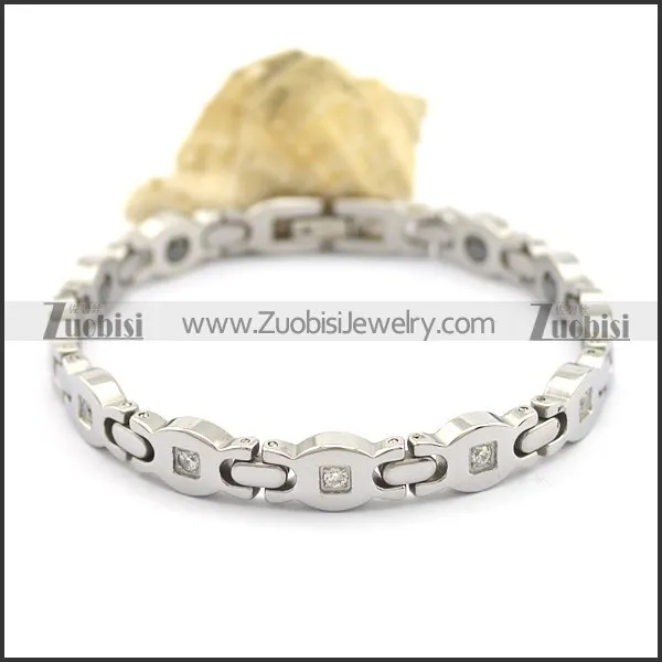 Shiny Silver Stainless Steel Bracelet with Hematite Stones b003459