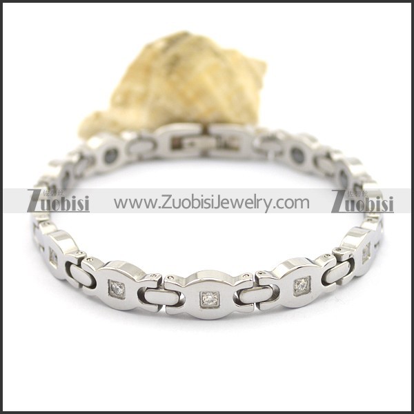 Shiny Silver Stainless Steel Bracelet with Hematite Stones b003459