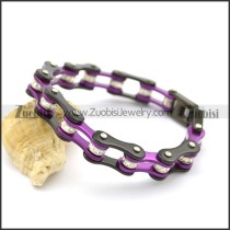 Matte Black Outside and Purple Inside Stainless Steel Bike Chain Bracelet b003490