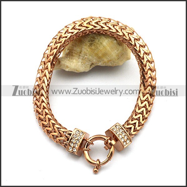 Rose Gold Herringbone Stainless Steel Chain Bracelet b003583