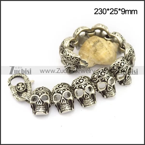 23CM Long 11 Skull Heads Link Bracelet b004044