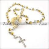 gold and steel tone rosary necklace made in China -n000276