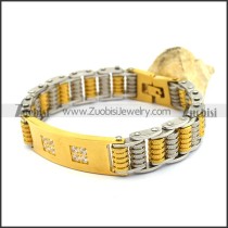 Silver and Gold Plated Steel Bike Bracelet with Squre Rhinestones b003998